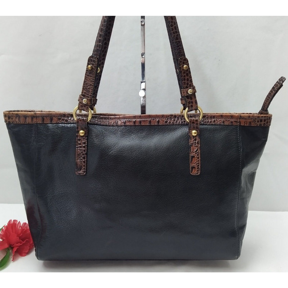 Brahmin Black Leather Double Handle Zipper Closure Tote Shoulder Bag - Picture 3 of 16
